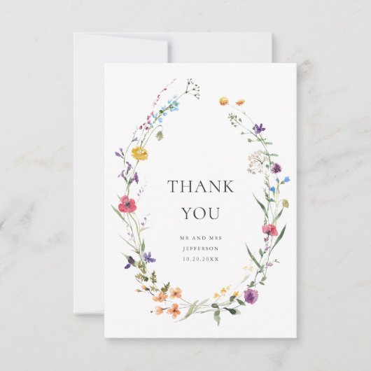 水エレガント色ワイルドフラワーズ結婚フローラ サンキューカード (正面)