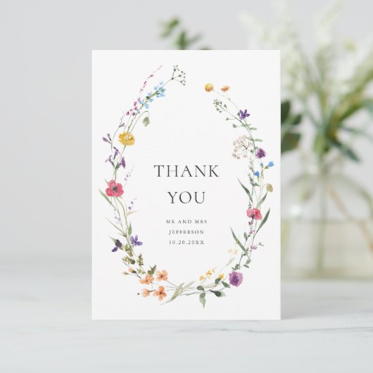 水エレガント色ワイルドフラワーズ結婚フローラ サンキューカード (スタンド正面)