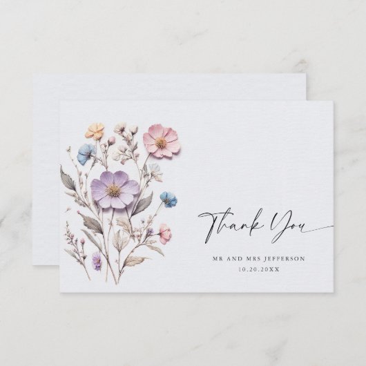 水エレガント色ワイルドフラワーズ結婚フローラ サンキューカード (正面/裏面)