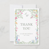 水エレガント色ワイルドフラワーズ結婚フローラ サンキューカード (正面)