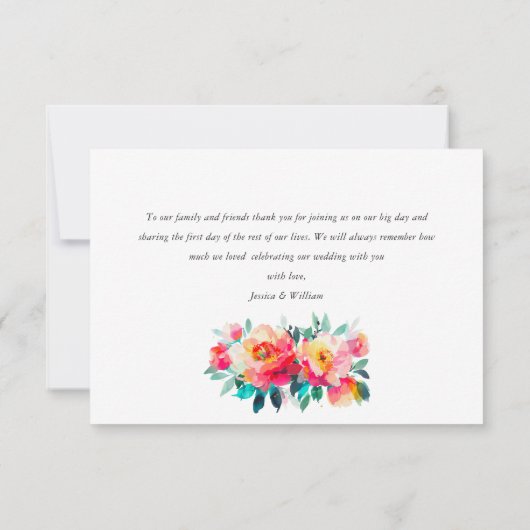 水エレガント色ワイルドフラワーズ結婚フローラ サンキューカード (裏面)