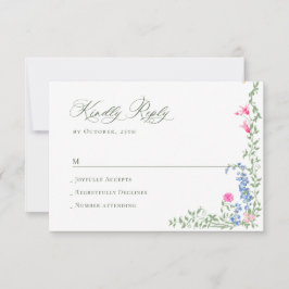 水エレガント色ワイルドフラワーズ結婚フローラ 出欠カード
