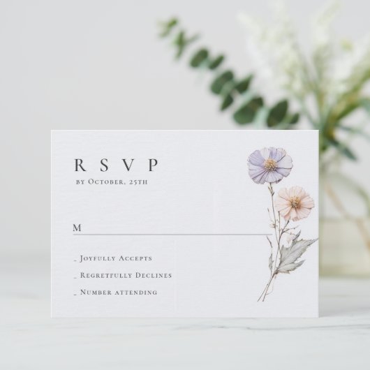 水エレガント色ワイルドフラワーズ結婚フローラ 出欠カード (スタンド正面)