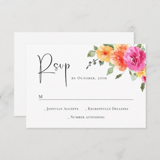 水エレガント色ワイルドフラワーズ結婚フローラ 出欠カード (正面/裏面)