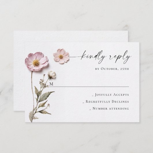 水エレガント色ワイルドフラワーズ結婚フローラ 出欠カード (正面/裏面)