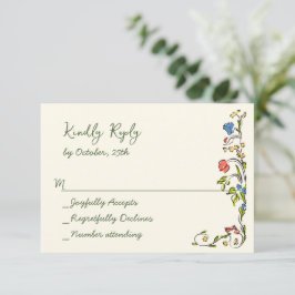 水エレガント色ワイルドフラワーズ結婚フローラ 出欠カード