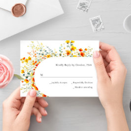 水エレガント色ワイルドフラワーズ結婚フローラ 出欠カード