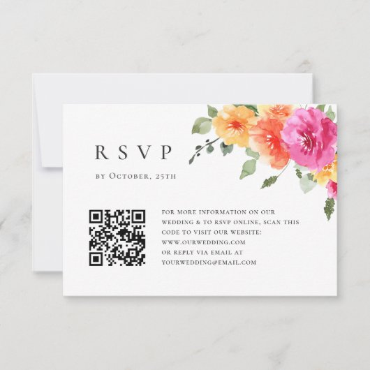 水エレガント色ワイルドフラワーズ結婚フローラ 出欠カード (正面)