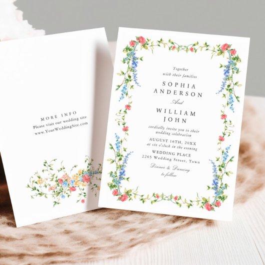 水エレガント色ワイルドフラワーズ結婚フローラ 招待状