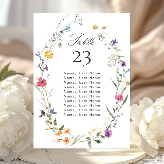 水エレガント色ワイルドフラワーテーブルナンバーカード 招待状