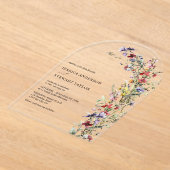 水エレガント色ワイルドフラワーフォトズ結婚ーズ アクリル招待状 (レイダウン)