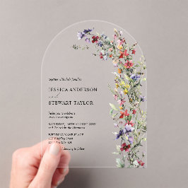 水エレガント色ワイルドフラワーフォトズ結婚ーズ アクリル招待状