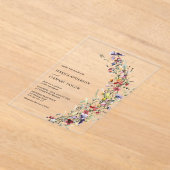 水エレガント色ワイルドフラワーフォトズ結婚ーズ アクリル招待状 (レイダウン)