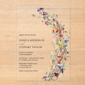 水エレガント色ワイルドフラワーフォトズ結婚ーズ アクリル招待状 (正面)