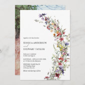水エレガント色ワイルドフラワーフォトズ結婚ーズ 招待状 (正面/裏面)