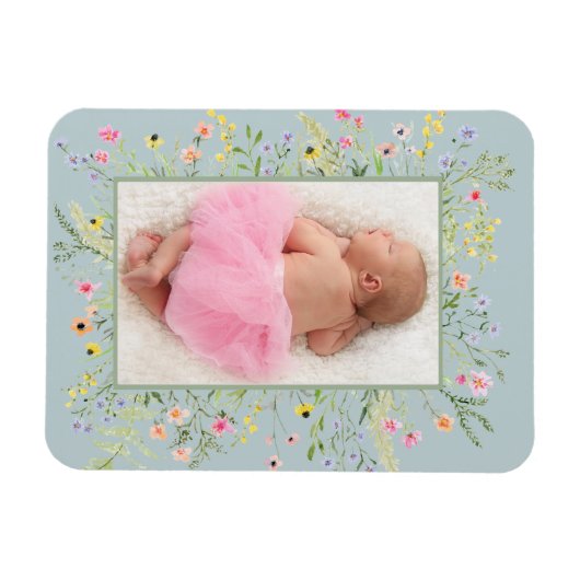 水エレガント色ワイルドフラワーフレーム写真 マグネット (横)