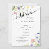 水エレガント色ワイルドフラワーフローラブライダルシャワー 招待状 (正面)