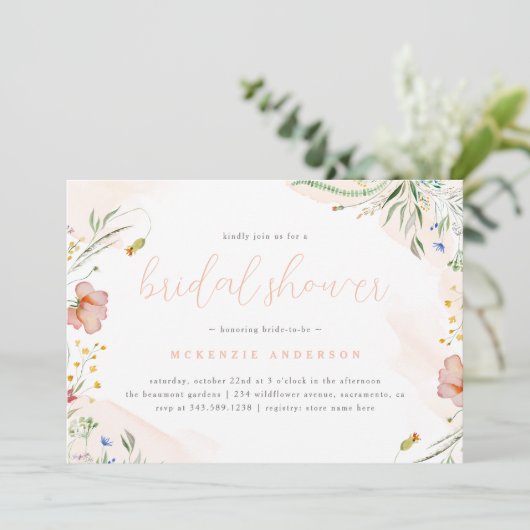 水エレガント色ワイルドフラワーフローラブライダルシャワー 招待状 (スタンド正面)