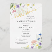 水エレガント色ワイルドフラワーフローラブライダルシャワー 箔招待状 (正面)