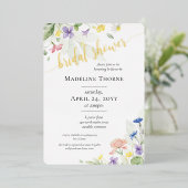水エレガント色ワイルドフラワーフローラブライダルシャワー 箔招待状 (立ち正面)