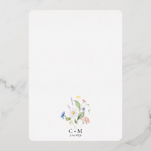 水エレガント色ワイルドフラワーフローラブライダルシャワー 箔招待状 (裏面)