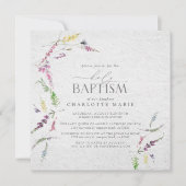 水エレガント色ワイルドフラワーフローラベビーバプテスマ 招待状 (正面)