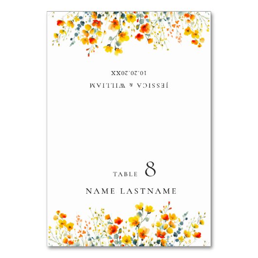 水エレガント色ワイルドフラワーフローラ座席表 テーブルナンバー (正面)