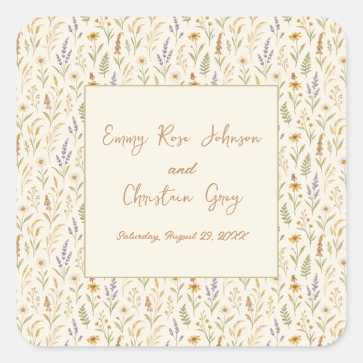 水エレガント色ワイルドフラワーフローラ結婚ズ スクエアシール (正面)