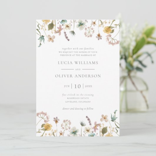水エレガント色ワイルドフラワーフローラ結婚ズ 招待状 (スタンド正面)