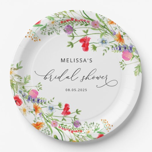 水エレガント色ワイルドフラワーブライダルシャワー ペーパープレート (正面)