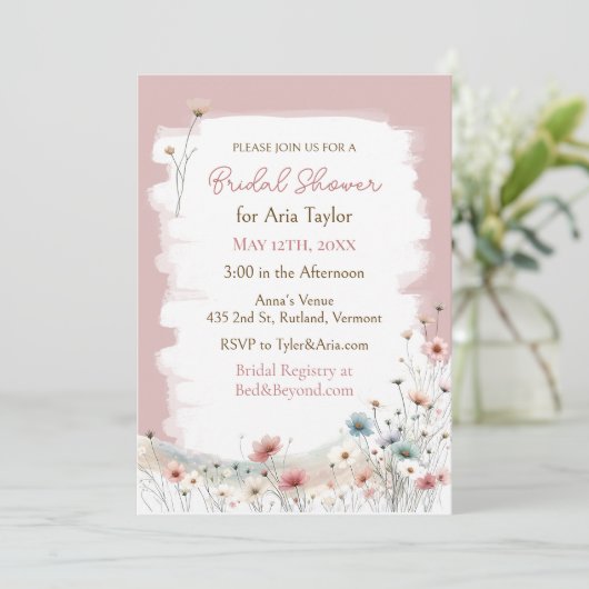 水エレガント色ワイルドフラワーブライダルシャワー 招待状 (スタンド正面)