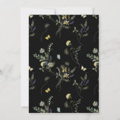 水エレガント色ワイルドフラワーブラック結婚ズ 招待状 (裏面)