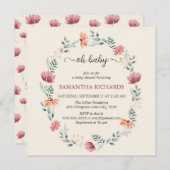 水エレガント色ワイルドフラワーベビーシャワー招待状 (正面/裏面)