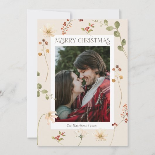 水エレガント色ワイルドフラワーメリークリスマス シーズンカード (正面)