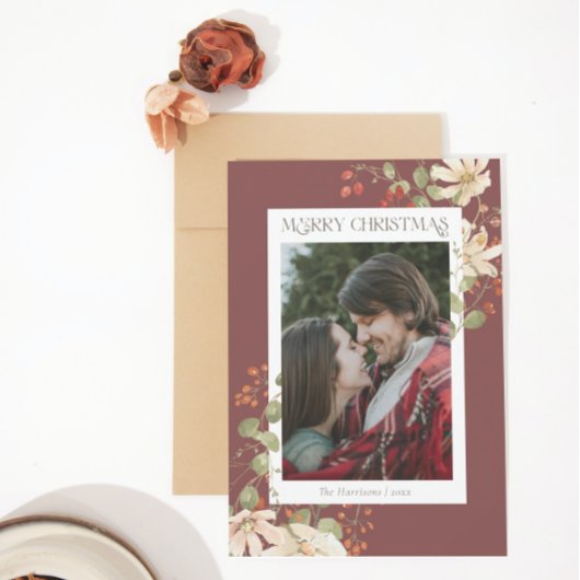 水エレガント色ワイルドフラワーメリークリスマス シーズンカード