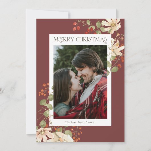 水エレガント色ワイルドフラワーメリークリスマス シーズンカード (正面)