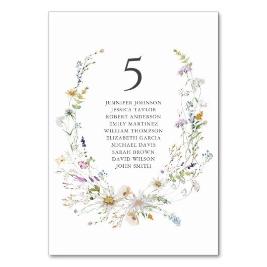 水エレガント色ワイルドフラワーリースホワイト結婚ズ テーブルナンバー (正面)