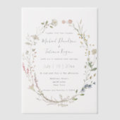 水エレガント色ワイルドフラワーリース結婚ズ ベラム紙招待状 (正面)