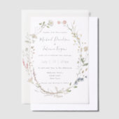 水エレガント色ワイルドフラワーリース結婚ズ ベラム紙招待状 (オフセット)