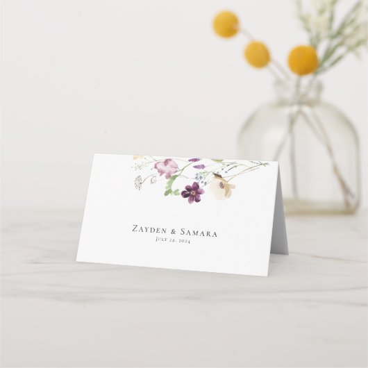 水エレガント色ワイルドフラワー座席表 プレイスカード (裏面)