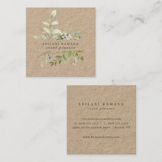 水エレガント色ワイルドフラワー植物筏 スクエア名刺 (正面/裏面)