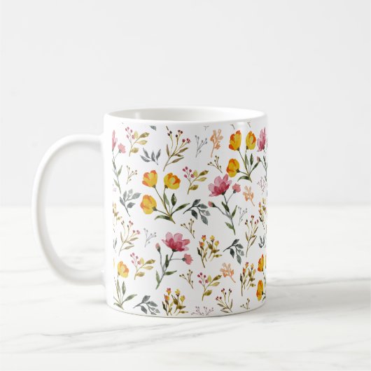 水エレガント色ワイルドフラワー白 コーヒーマグカップ (左)