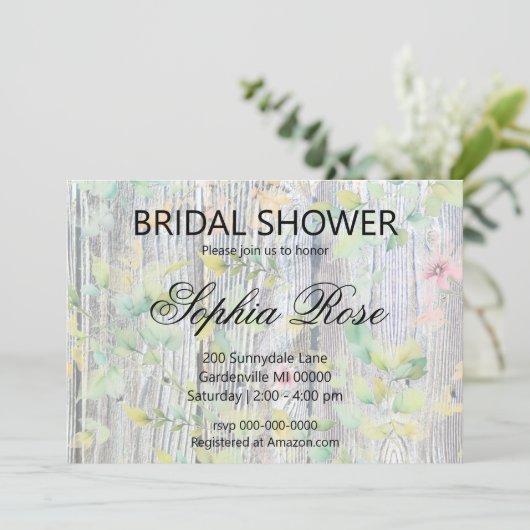 水エレガント色ワイルドフラワー素朴ブライダルシャワー 招待状 (スタンド正面)