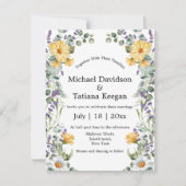 水エレガント色ワイルドフラワー結婚の緑 招待状 (正面)