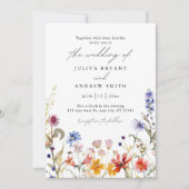 水エレガント色ワイルドフラワー結婚スクリプト 招待状 (正面)