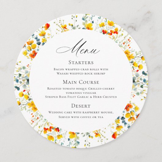 水エレガント色ワイルドフラワー結婚ズディナー メニュー (正面)