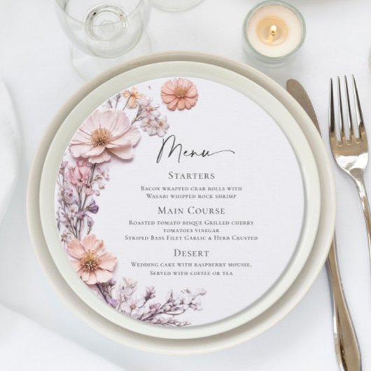 水エレガント色ワイルドフラワー結婚ズディナー メニュー