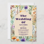 水エレガント色ワイルドフラワー結婚ズ 招待状 (正面)