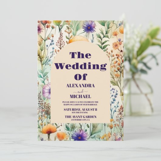 水エレガント色ワイルドフラワー結婚ズ 招待状 (スタンド正面)
