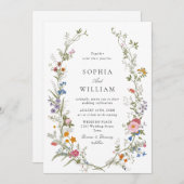 水エレガント色ワイルドフラワー結婚ズ 招待状 (正面/裏面)